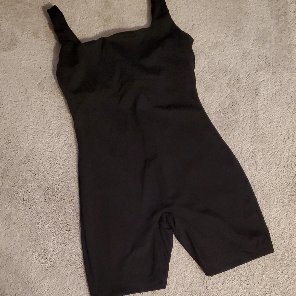 Polilush Women's Black Shapewear Square  Neck Mid-Thigh Romper Black Size L
